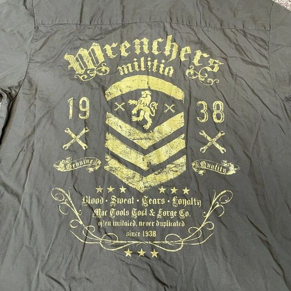 Mac Tools Shirt Mens Size Large Button Front Wrenchers Graphic Print Olive Green - Picture 6 of 9